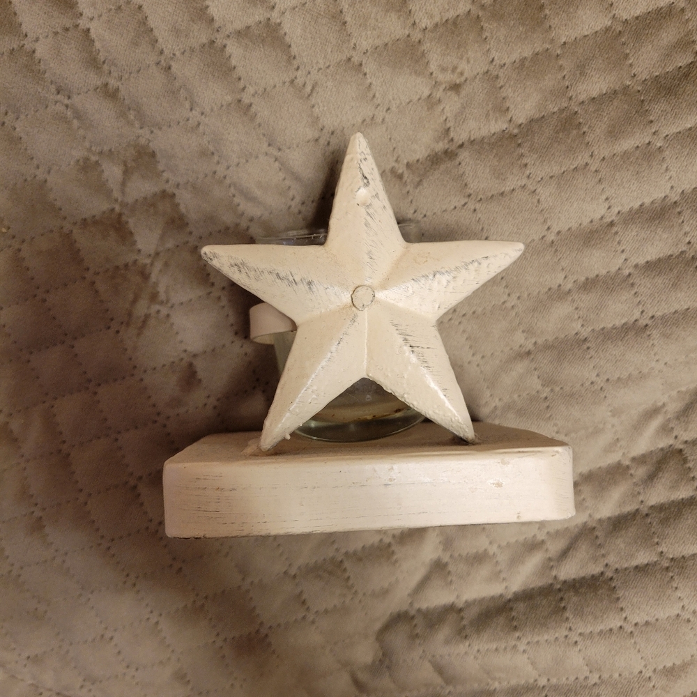 small metal‎ star candle holder cream white